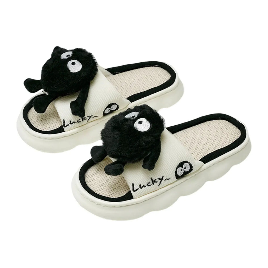Fun and Cute Kitten Linen Slippers for All Seasons, Couples Thick-Soled Office Home Shoes, Men's and Women's Slippers