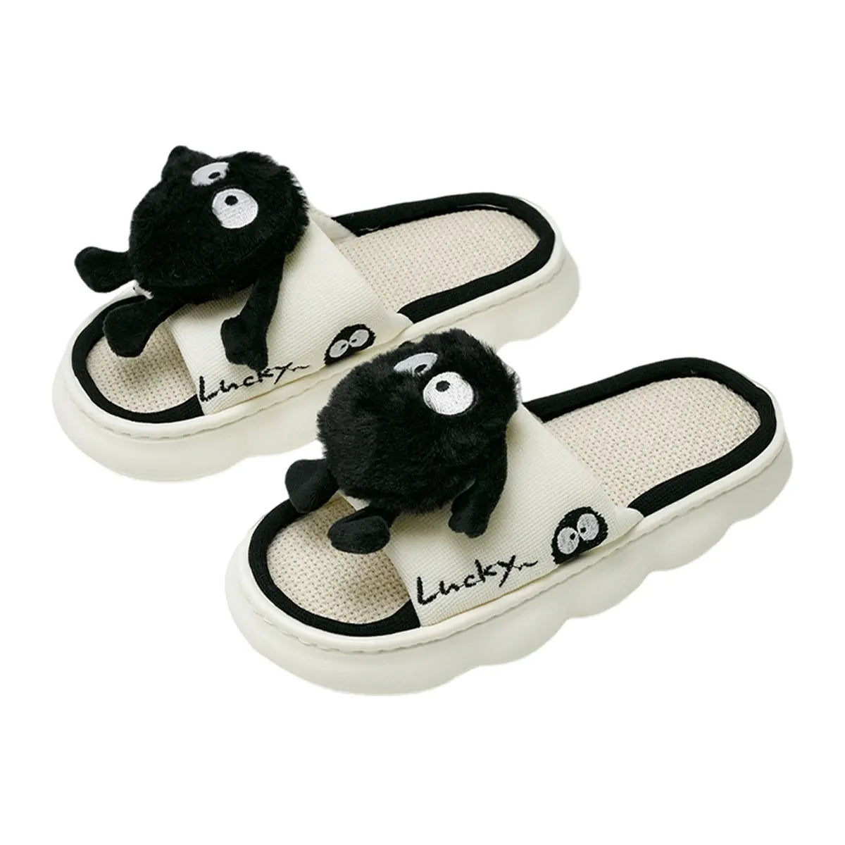 Fun and Cute Kitten Linen Slippers for All Seasons, Couples Thick-Soled Office Home Shoes, Men's and Women's Slippers