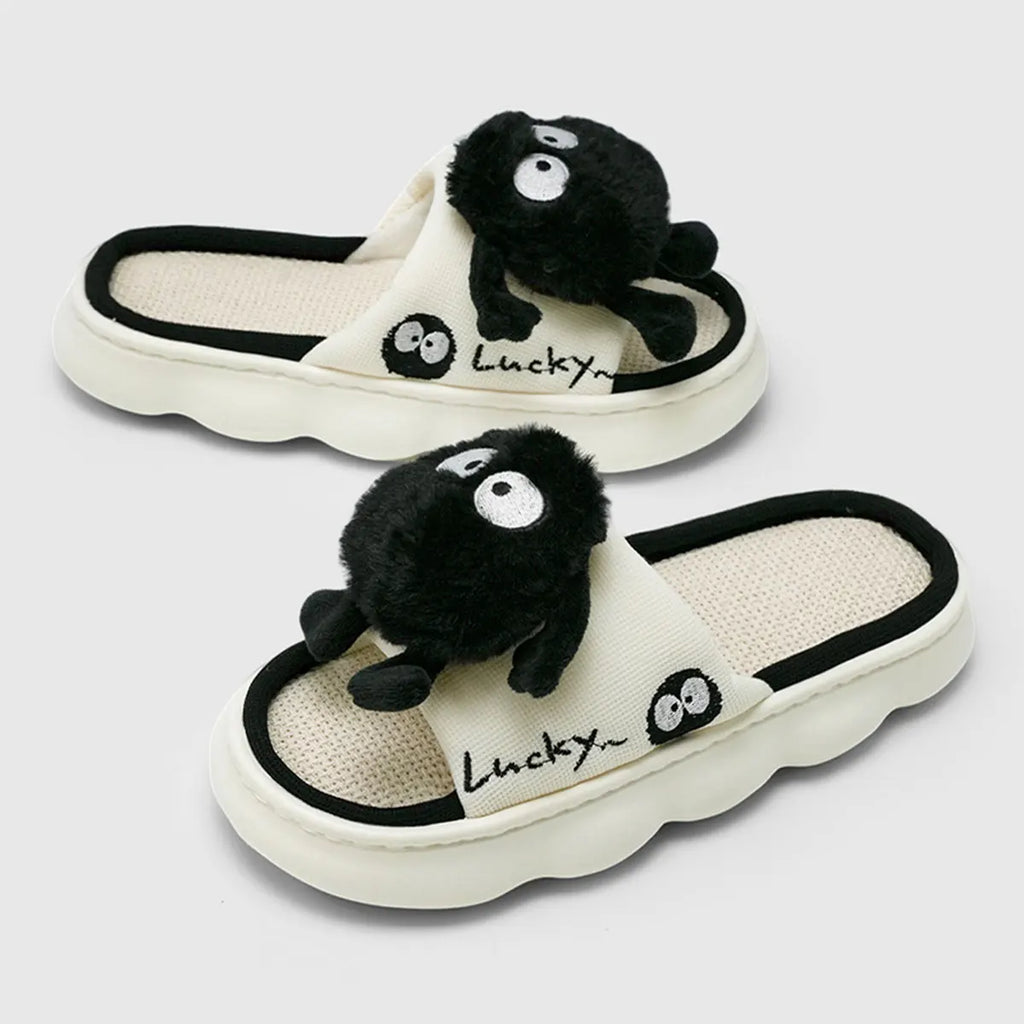 Fun and Cute Kitten Linen Slippers for All Seasons, Couples Thick-Soled Office Home Shoes, Men's and Women's Slippers