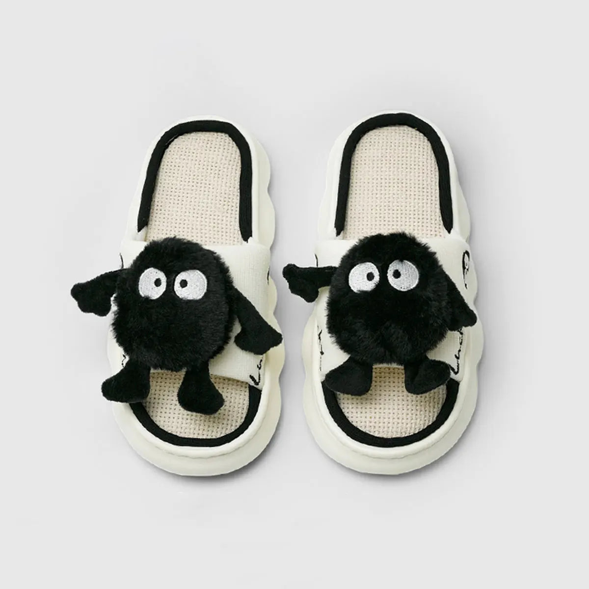 Fun and Cute Kitten Linen Slippers for All Seasons, Couples Thick-Soled Office Home Shoes, Men's and Women's Slippers
