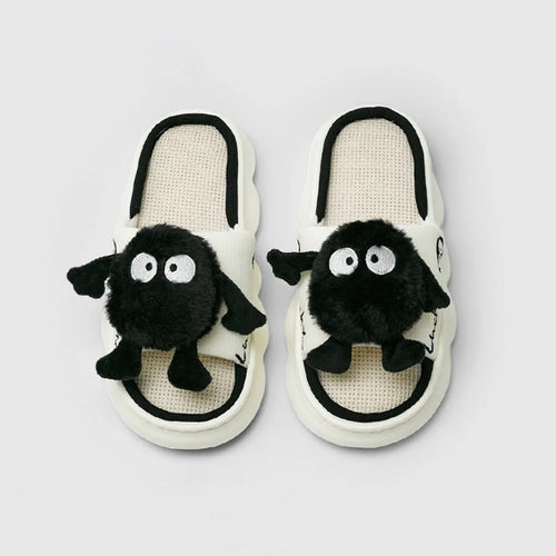 Fun and Cute Kitten Linen Slippers for All Seasons, Couples Thick-Soled Office Home Shoes, Men's and Women's Slippers