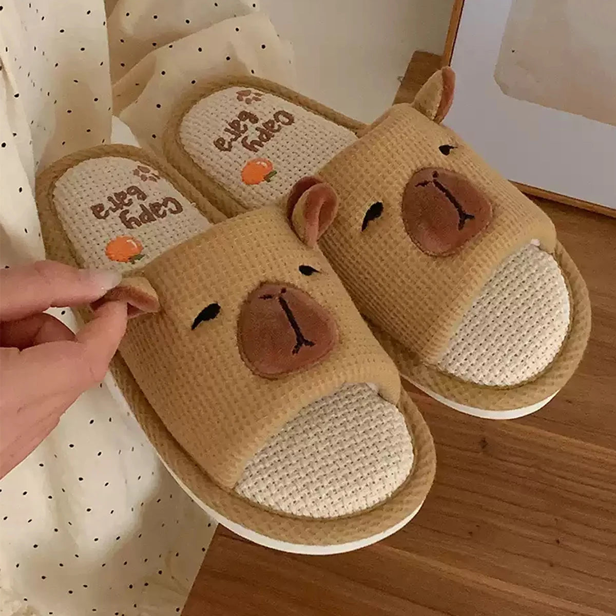 Spring Autumn House Slippers for Women,Breathable Open Toe Bedroom Slippers,Flat Sole Home Shoes for Girls,Cute Cartoon Slippers