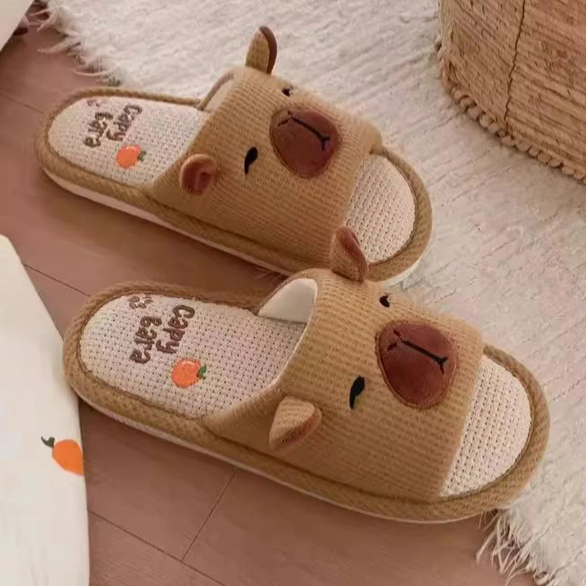 Spring Autumn House Slippers for Women,Breathable Open Toe Bedroom Slippers,Flat Sole Home Shoes for Girls,Cute Cartoon Slippers